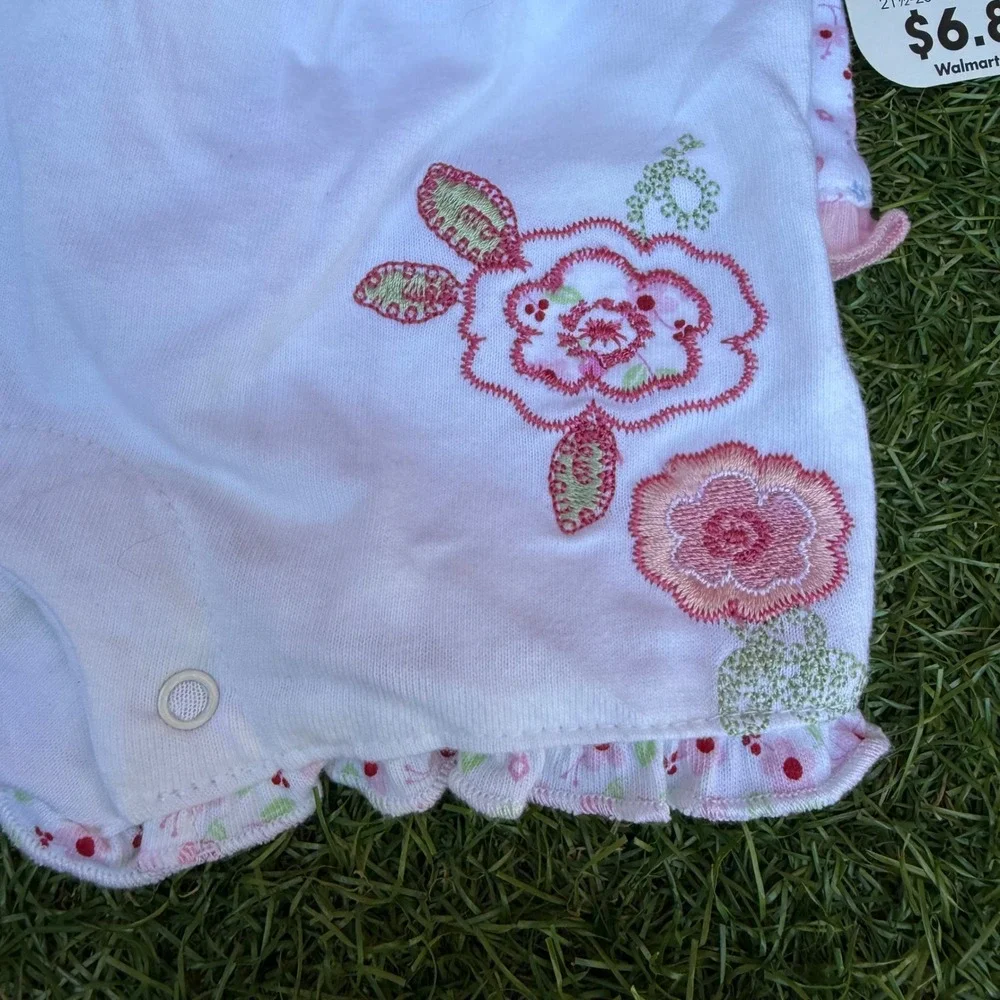Vtg NWT Y2K Faded Glory Rompers Baby Girls 0/3 Months White‎ Floral Embroidered